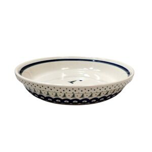 Bolesławiec Polish Pottery Pie Dish Quiche Baker Pine Trees Pattern Handmade Blu